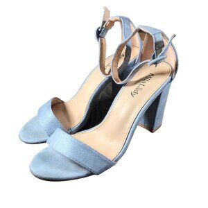 Mila Lady Ankle Strap Buckle Chunky Heeled Sandal Shoe Light Blue Size 8 Career